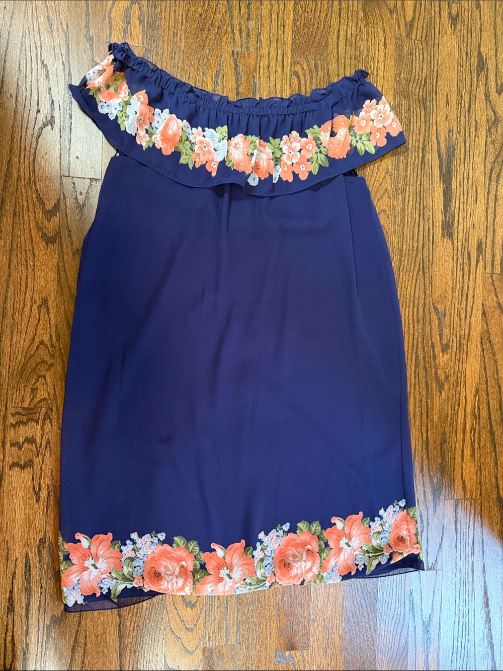 Max Studio Navy Off-Shoulder Floral Trim Dress